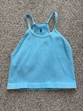 Free People Light Blue Ribbed Halter Crop Top